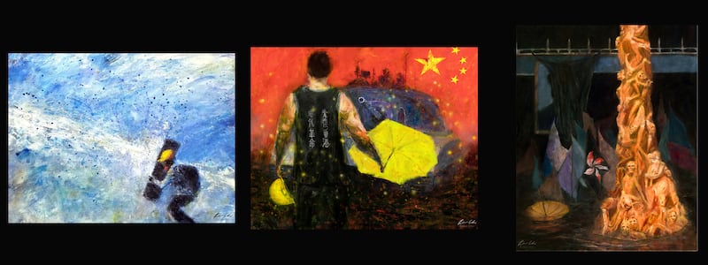 蔡维纪用2019年反送中运动画大量的画作,保留港人的抗争历史。(受访者网站截图)(1)