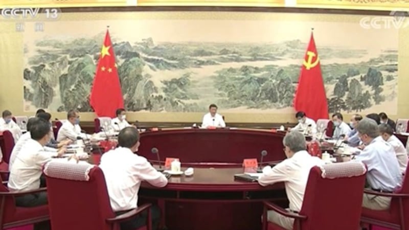 2020年8月24日,习近平在北京以个人名义召集一批拔尖的经济社会学者出席座谈,就“十四五”规划发言。(视频截图)