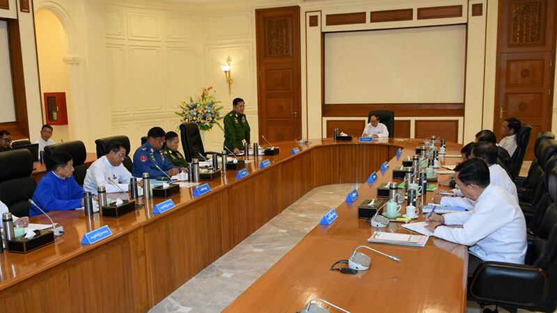 ၂၀၂၃ ခုနှစ် နိုဝင်ဘာ (၈) ရက်နေ့က နေပြည်တော်တွင် စစ်ကောင်စီ အမျိုးသားကာကွယ်ရေးနှင့် လုံခြုံရေးကောင်စီအစည်းအဝေး ကျင်းပခဲ့စဉ်။ (Photo: Myanmar Military)