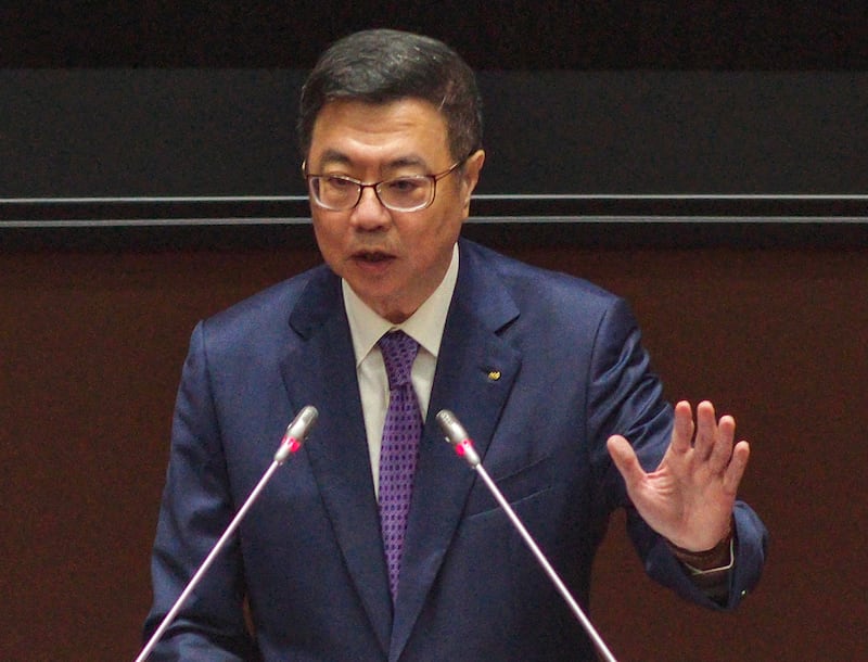Taiwan's Premier Cho Jung-tai delivers his first policy address at Parliament in Taipei on May 31, 2024.